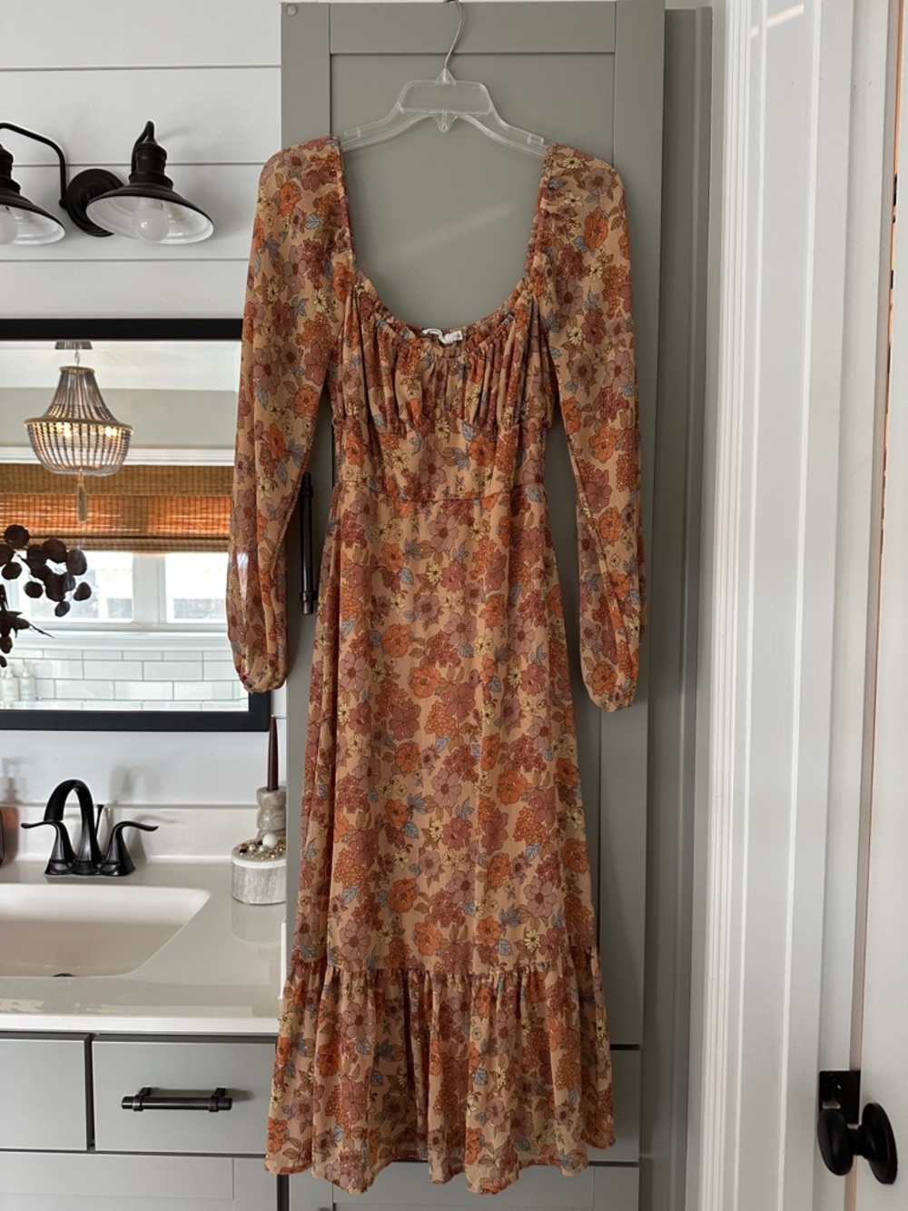 Lush Rust Floral Long-Sleeve Maxi Dress